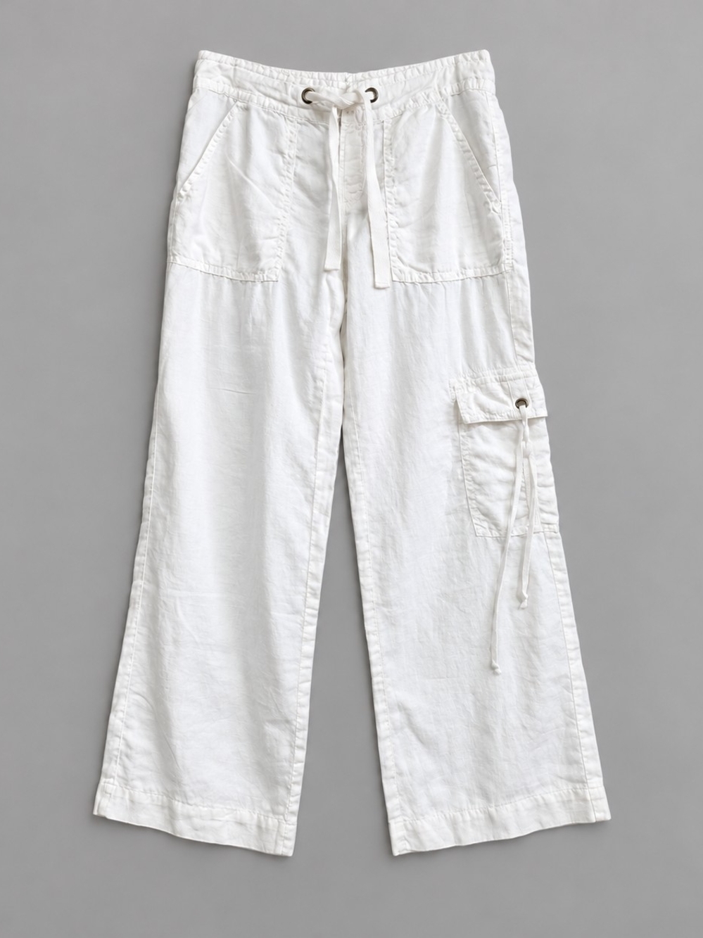 GUESS Jeans Women’s White Linen Cargo Pants Size M Drawstring Wide Leg